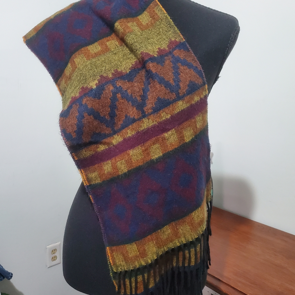 Stefano Italy Woven Tapestry Scarf Southwestern Geometric Fringe Boho Vintage